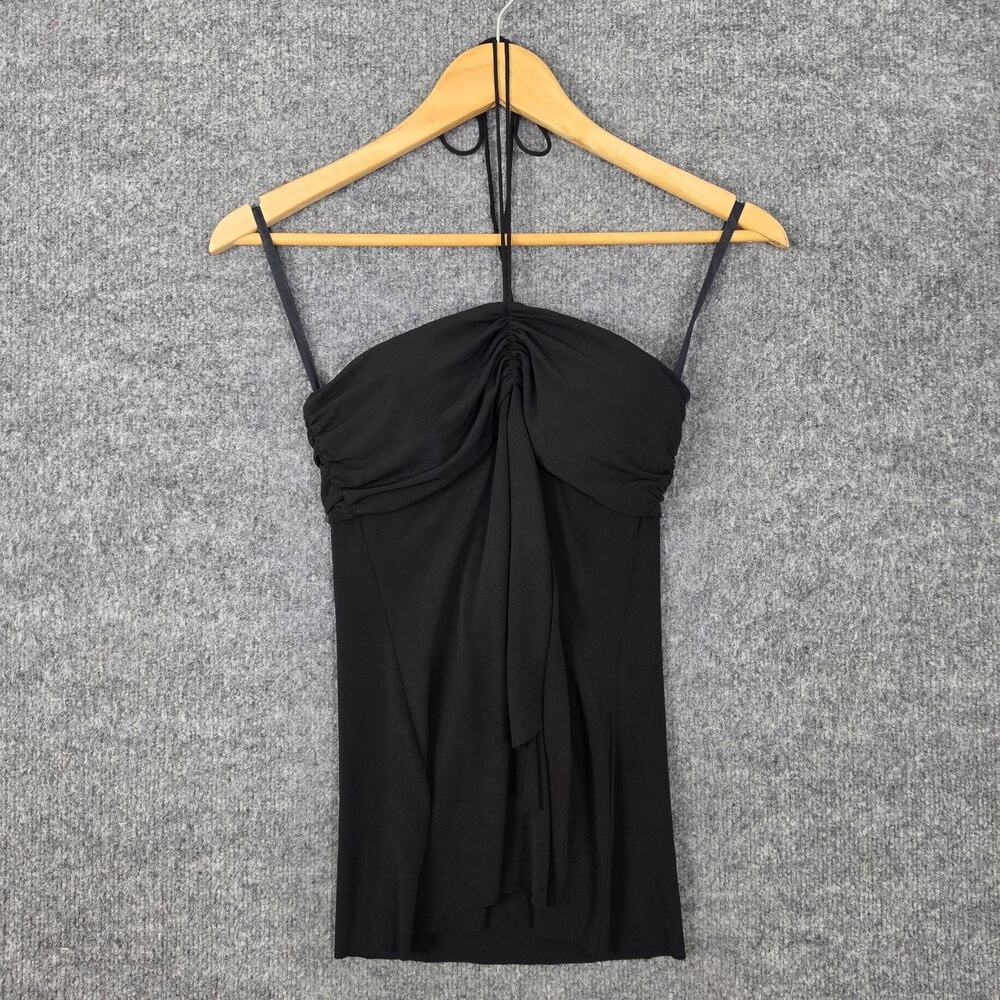 Vtg Vivienne Tam Top 0 Black Halter Ruched Drape Tank Party Night Out Y2K 90s